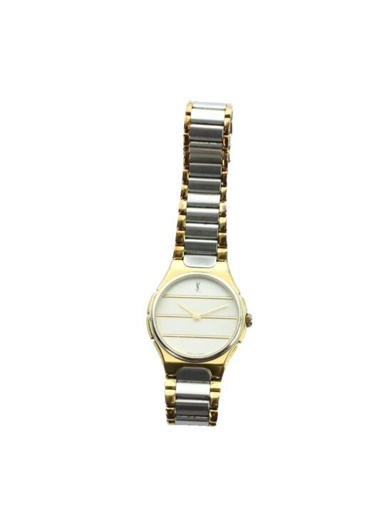 Saint Laurent Yves Watch Quartz Logo Silver Color Gold